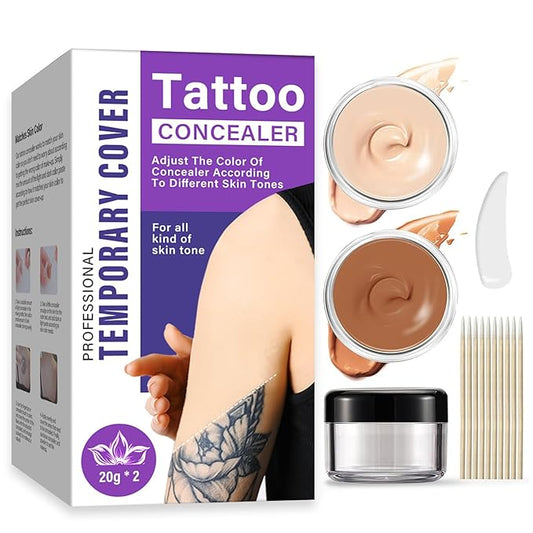 Tattoo Cover Up Makeup Waterproof, Sweatproof Tattoo Cover Up Concealer, Long-Lasting for Tattoos, Vitiligo, Spots, Scars, Invisible Skin Concealer, 2 Colors