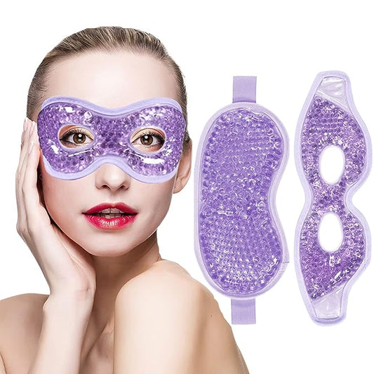 Permotary 2PCS Ice Gel Eye Mask Hot Cold Therapy Cooling Gel Beads Eye Mask,Reusable Hot Cold Compress Ice Eye Pack for Puffiness/Dark Circles/Eye Bags/Dry Eyes/Headaches/Migraines/Stress Relief