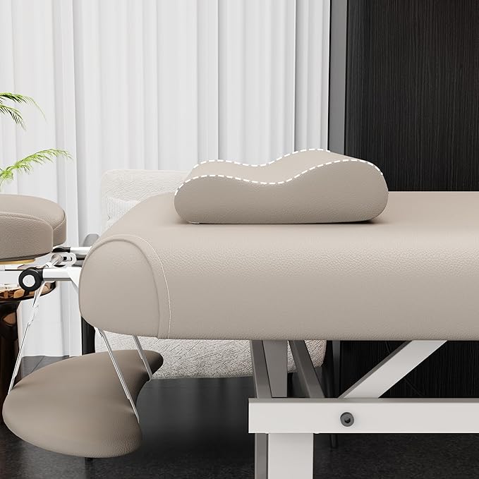 pouseayar Heavy Duty Electric Stationary Massage Table with Backrest Adjustable and Storage Space for Treatment/Medical Spa/Facial/Beauty/Massage Bed and More - 30 x 75 - Beige Gray