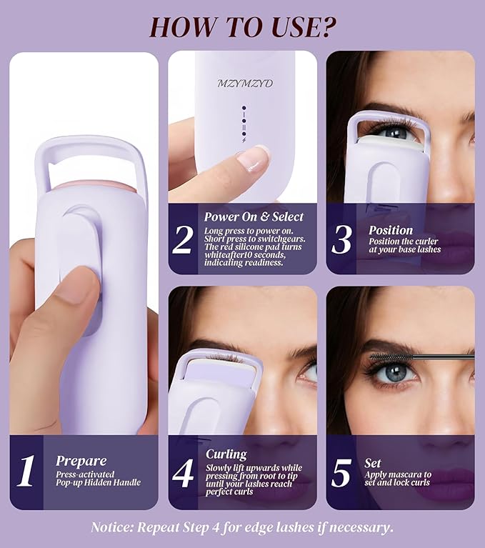 Heated Eyelash Curler, Eyelash Curlers with 10S Quick Heat-Up, 2 Temp Settings, 3S Styling & 24H Long-Lasting Natural Curl, Type-C Recharge, Mini Electric Eyelash Curler for Travel - Purple