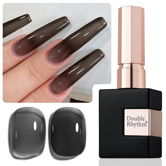 Double Rhythm 0.5Oz Translucent Gel Polish Sheer Neutral Natural Light Milky Same Color Same Bottle 15ML Jelly Gel Polish Nail Art DIY at Home (Black-A1366)