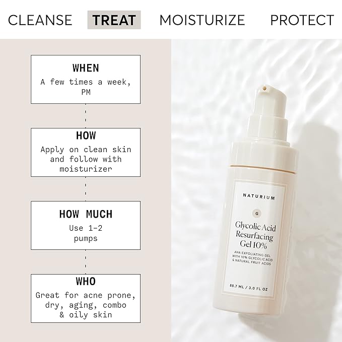 Naturium Glycolic Acid Resurfacing Gel 10%, AHA Exfoliating Gel with Natural Fruit Acids, 3.0 oz