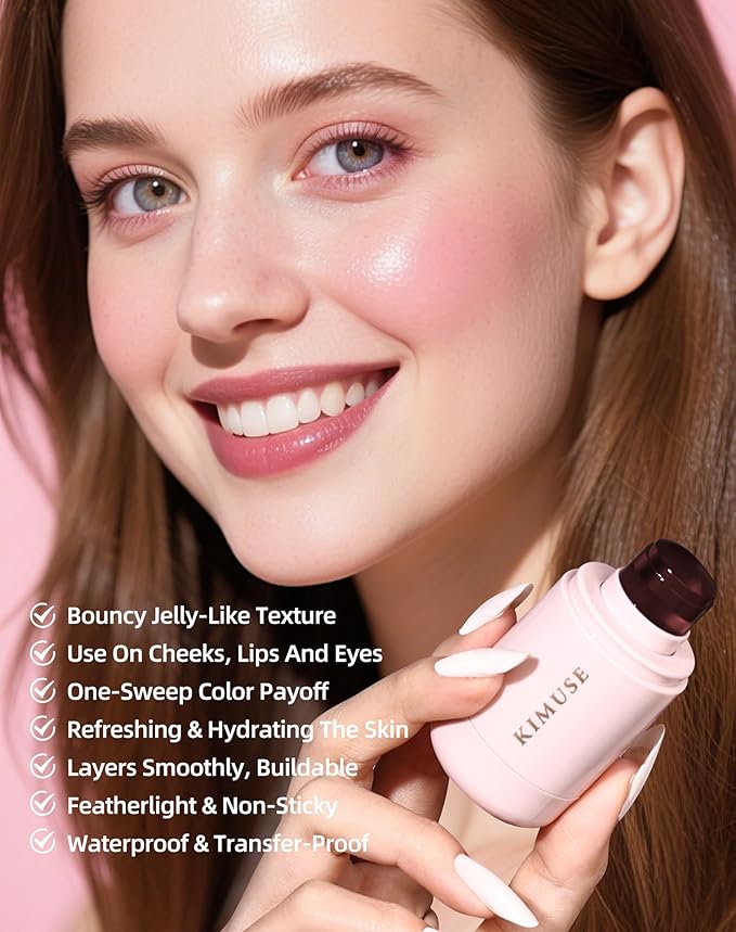 KIMUSE Jelly Cheek & Lip Tint, Watercolor Blush, Multi-Use Makeup, Tint for Cheeks, Lips & Eyes, Lightweight, Sheer & Buildable Color, Vegan Formula, Cruelty-Free