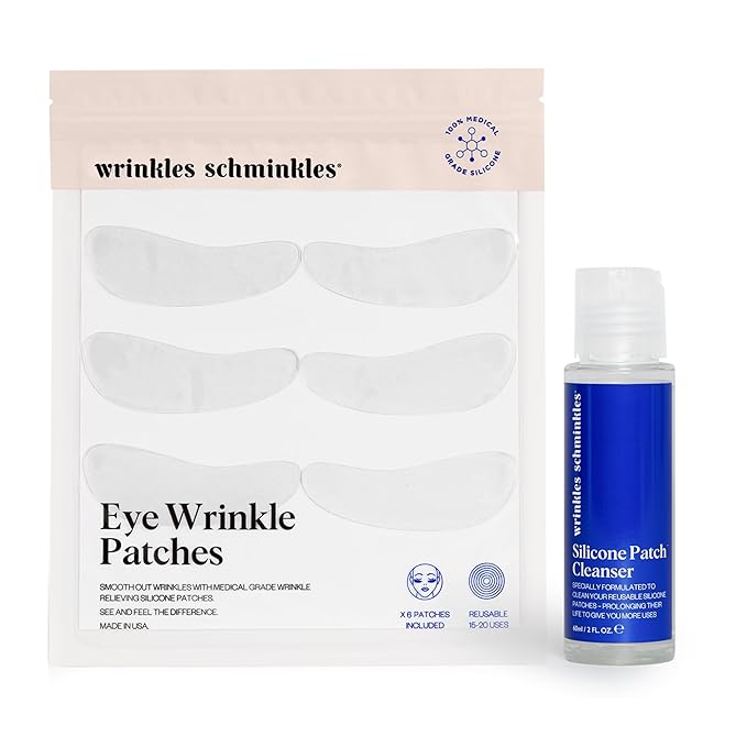 Wrinkles Schminkles Under Eye Wrinkle Starter Pack - Set of Reusable Under Eye Wrinkle Patches (3 pairs) + Silicone Patch Cleanser (2 oz) for Smoother Under Eyes & Fresh Look