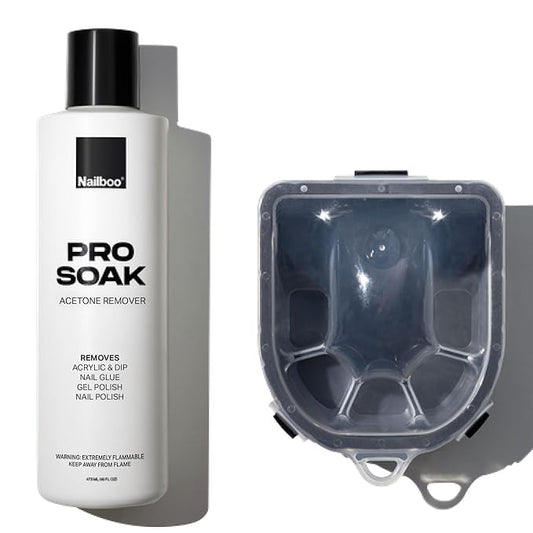 Nailboo 100% Acetone Nail Polish Remover & Soak Bowl, Gel Polish Remover for Nails, Pure Acetone Polish and Dip Powder Remover, Nail Salon Quality Removal, 16 Fl Oz