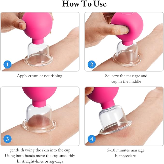 4 Pieces Glass Cupping Set Glass Silicone Cupping Cups Massage Vacuum Suction Cupping Cups for Body Face Leg Arm Back Shoulder Muscle and Joint Pain (Rose)