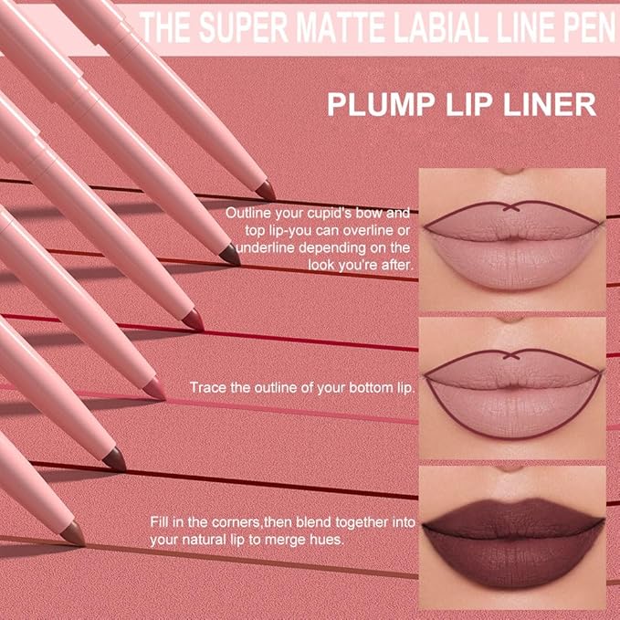 Kaely 3Pcs Matte Velvet Lip Liner Pencils Retractable for Shaping & Sculpting Lips, Lip Pencils for Women Long Lasting Waterproof Rich Lip Colors Liner Crayon Lipstick delineador de labios 06&07&11