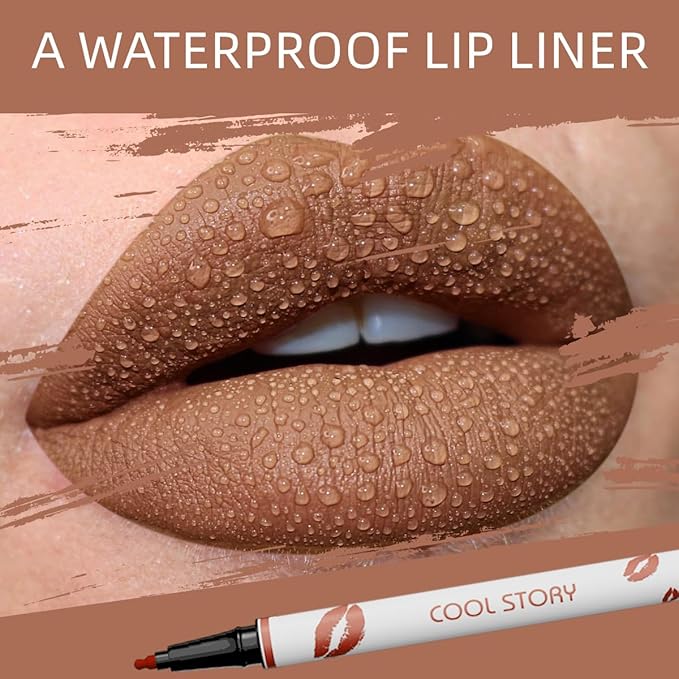 COOL STORY Matte Lip Liner Pencil - Waterproof, Non-Fading, Long-Lasting Plump Effect for Fuller Lips Makeup, Soft & Smooth Texture Easy Glide Lipstick (12#, Pack of 1)