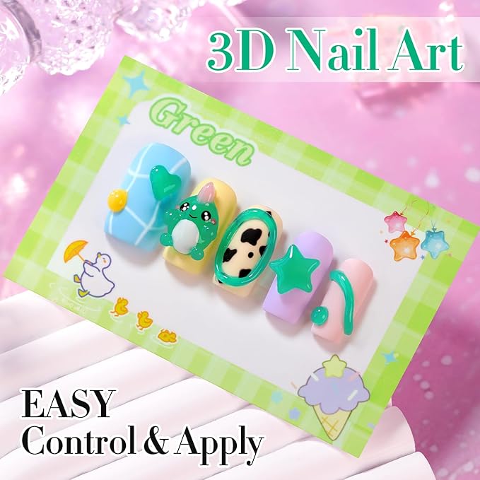 Double Rhythm 0.5 Oz 3D Nail Gel Art Sculpting No Wipe for Designs DIY Nail Art for Drawing, Molding,and Decoration (3D Sculpting Gel Green)