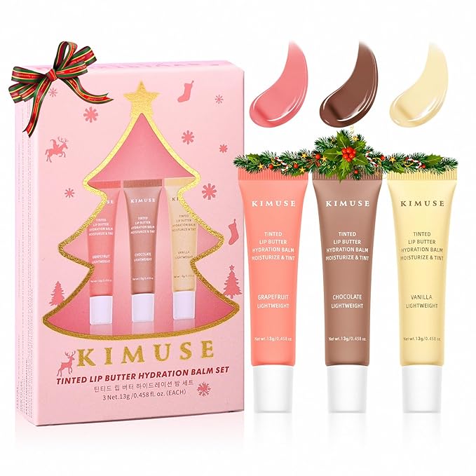 KIMUSE 3 Pack Tinted Lip Butter Hydration Balm, Hydrating Lip Treatment with Hyaluronic Acid & Vitamin E, Tinted Lip Balm for Instant Moisture, Shine & Hydration, Supple Lips, Vegan & Cruelty-Free