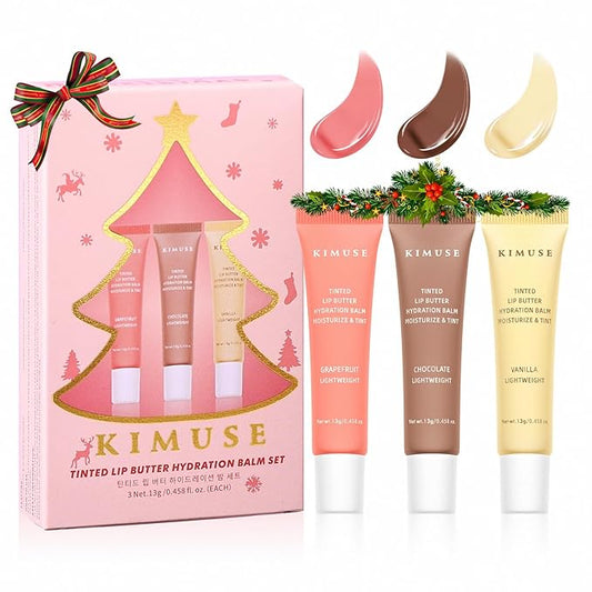KIMUSE 3 Pack Tinted Lip Butter Hydration Balm, Hydrating Lip Treatment with Hyaluronic Acid & Vitamin E, Tinted Lip Balm for Instant Moisture, Shine & Hydration, Supple Lips, Vegan & Cruelty-Free