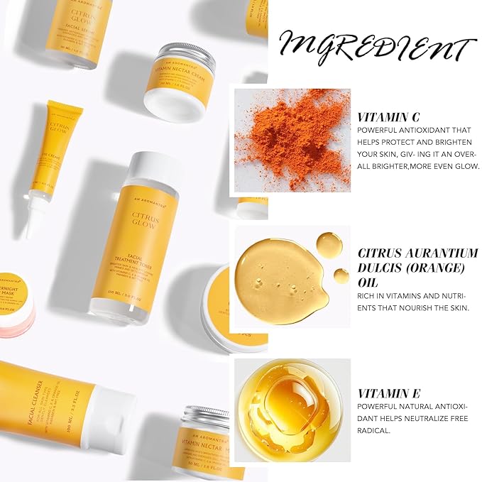 Complete 10-Piece Skin Care Set|Rich in Orange Essential Oil, Vitamin C, Vitamin E| Hydrating, Revitalizing, and Nourishing Facial Treatment – Achieve Radiant and Youthful Skin