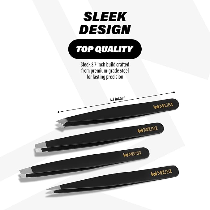 Eyebrow Tweezers Set with Eyebrow Scissors – 4+1 Stainless Steel Tweezers for Women Men Facial Hair - Sharp Tweezer for Shaping Eyebrows - Precision Grooming Tool for Plucking Coarse and Ingrown Hairs