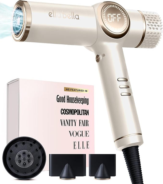 ELLA BELLA® Professional Ionic Hair Dryer with Diffuser • Negative Ion Blow Dryer • Suitable All Hair Types • Intelligent Heat Control & Rapid Drying Speeds • Lightweight Design • Low Noise Technology