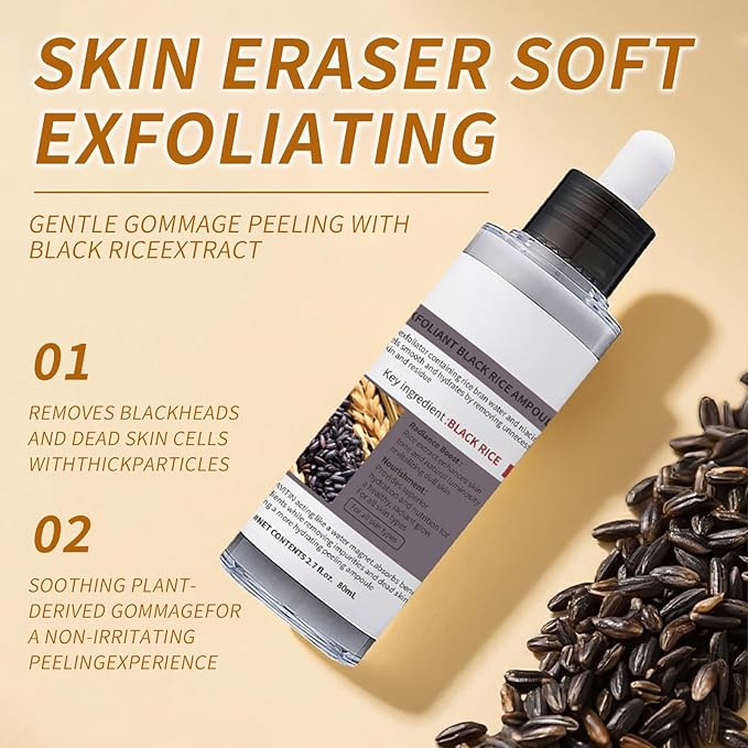 Black and White Rice Peeling, Soft Rice Exfoliating Face and Body, New glow rice Black and White Rice Exfoliant Duo Ampoule Set for All Skin Types, Gentle Peel & Deep Hydration 2 Pack (2.7 fl oz Each)
