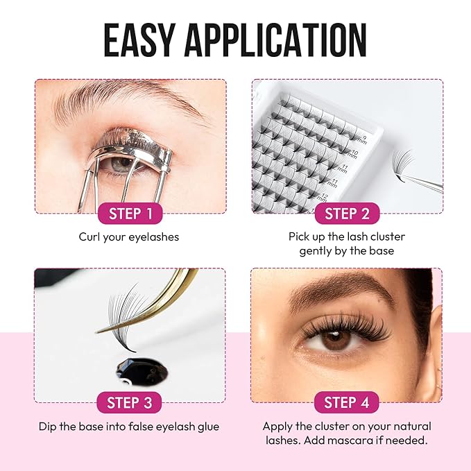 DIY Wispy Individual Lash Clusters 96pcs 20D CC Curl 0.07 9-16mm Mixed Lengths - Eyelash Clusters Wispy Volume Natural Look Eyelash Extension at Home by Eyesy Lash