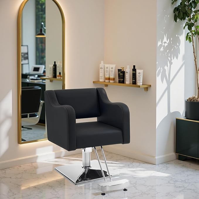 BarberPub Classic Salon Chair for Hair Stylist,Hydraulic Barber Styling Chair,Beauty Salon Spa Equipment 3802 (Black)