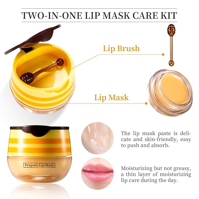 2 PCS Bee Honey Lip Balm Honey Pot, Strawberry & Bee Honey Lip Mask, Reduces Lip Lines, Hydrate & Moisturizing Lip Skin Care, Prevention Dry Cracked Lips, Bee Honey Lip Balm for Lip Repair Treatment