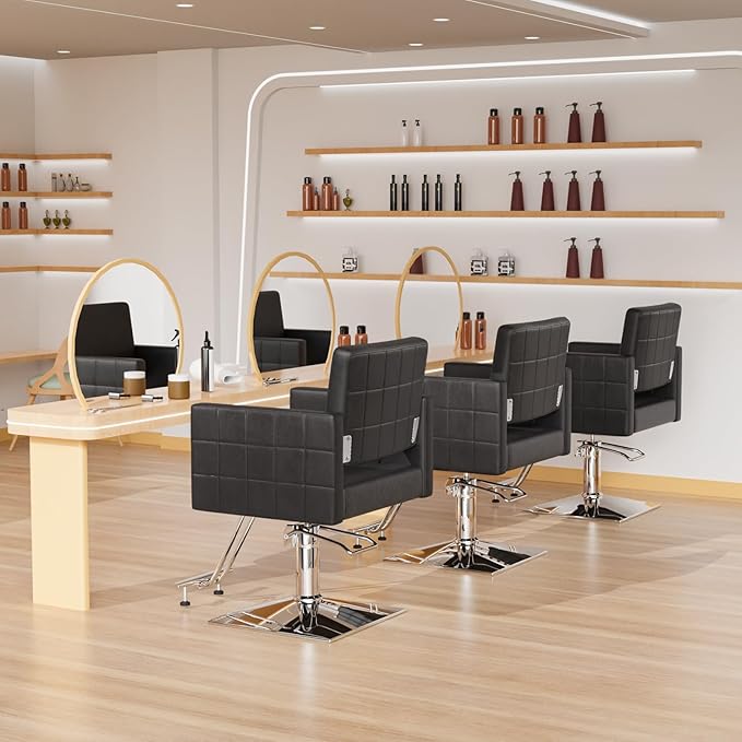 Salon Styling Chair for Hair Stylist Wide Seat, Hydraulic Barber Chair with Stainless Steel Footrest, Black Hair Salon Chair Heavy Duty, Beauty Spa Cosmetology Shampoo Hairdressing Equipment