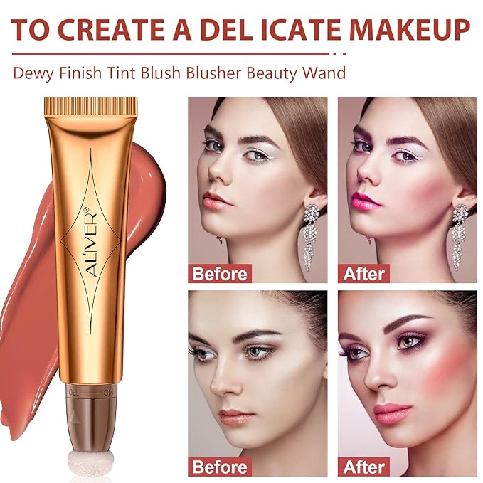 Blush Beauty Wand, Matte Face Blush with Cushion Applicator, Natural Silky Smooth Creamy Liquid Blush Wand, Lightweight Blendable Blush Stick for Cheek, Cruelty-free (Soft Rose)