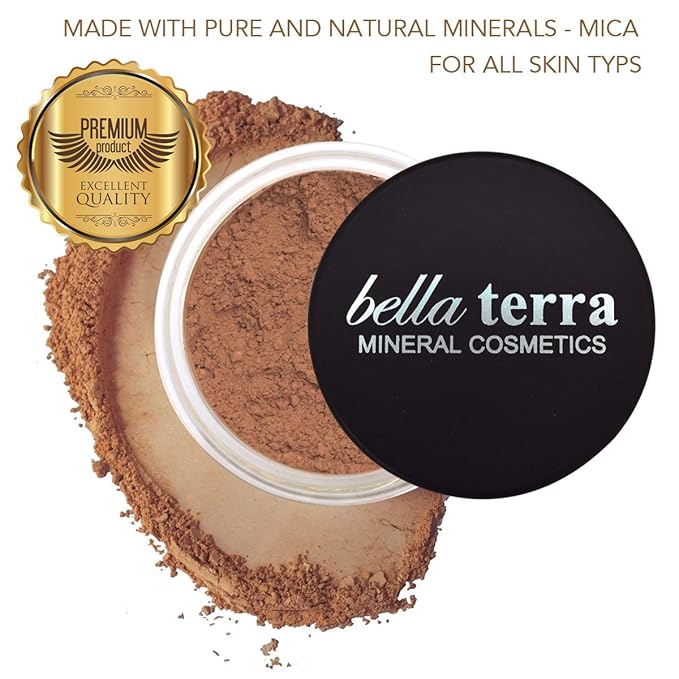 BellaTerra Cosmetics Mineral Powder Foundation – Café | Deep Neutral Shade | Matte Mineral Makeup for Even-Toned Complexion and Long-Lasting, Comfortable Wear 9g
