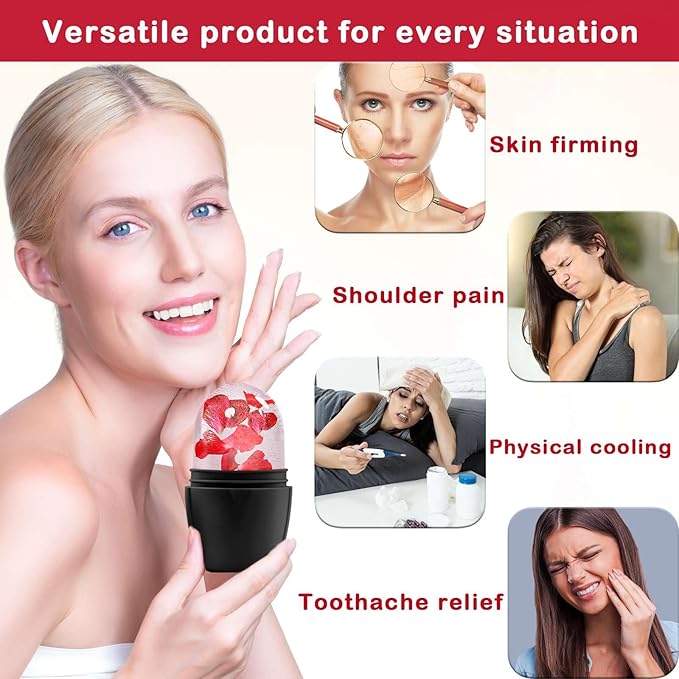 XHJRI Ice Face Roller Massager,Ice Cube Roller for Face, Eyes and Neck Naturally Conditioning and Skin Care,De-Puff Eye Bags,Reduce Migraine Pain,Reusable Massage Silicone Ice Mold (New Black White)