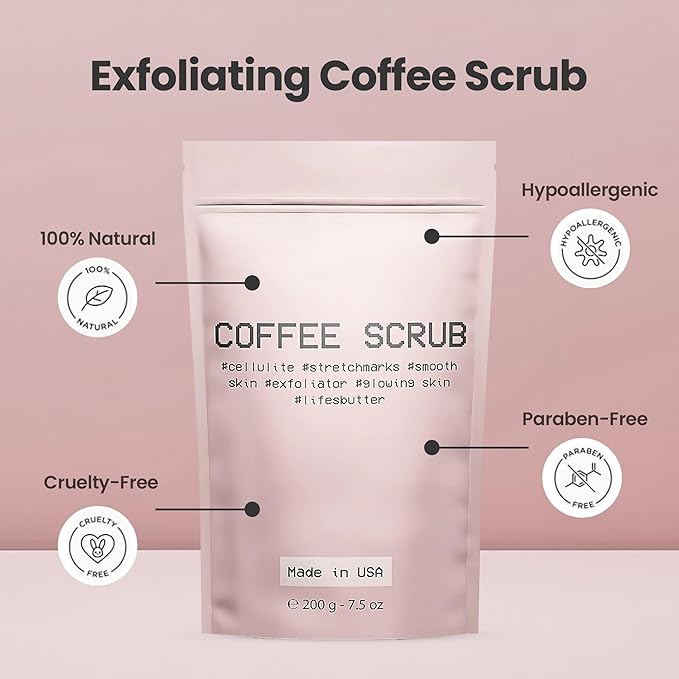 Life's Buttter Exfoliating Coffee Scrub with Natural Arabica Coffee Effective Against Cellulite, Stretch Marks, Scars and Acne | Organic Shea Butter and Sweet Almond Oil