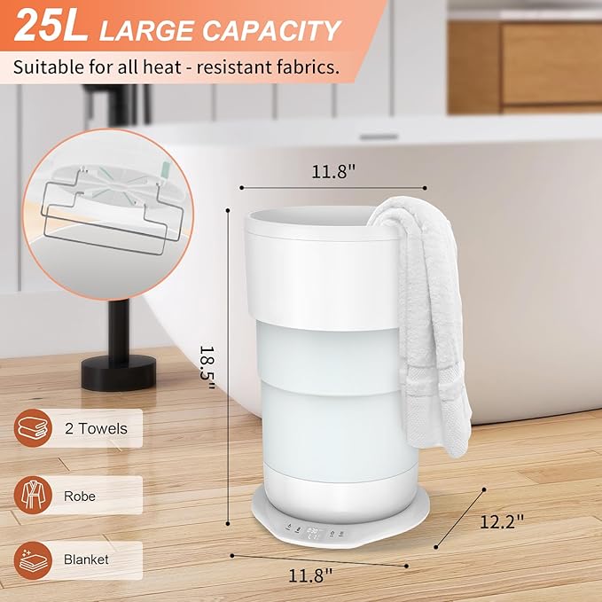 25L Foldable Towel Warmer Bucket, 212℉ Fast Heated Towel Warmers for Bathroom, Offers Custom Fragrance & Ambient Light for Home Spa, Auto Shut-Off, 3 Timers, Fits 2 Towels, Blanket, Bathrobe