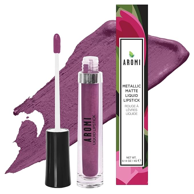 Aromi Metallic Liquid Lipstick | Long-lasting, Waterproof, Lip Color with Shimmery Finish, Vegan, Cruelty-free, Gluten and Paraben Free, Made in USA, Handmade (Vulgar Violet)