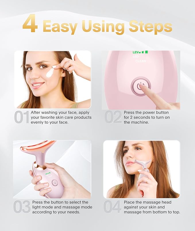 Light Based Face-Neck-Massager - 7 Color Portable Facial Massager for Skin Care, Glossy Pink