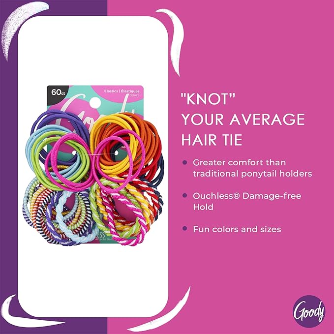 Goody Kids 60 Count Ouchless Elastic Hair Ties, Brights or Pastels + 500 Count Assorted Color Polybands