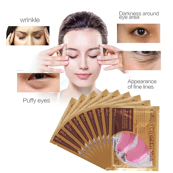 Lip Masks Sheet Moisturizing Crystal Collagen Pink Under Eye Mask Gel Anti-Aging Eye Patches Dark Circle Remover 30 Packs with Box,Pink