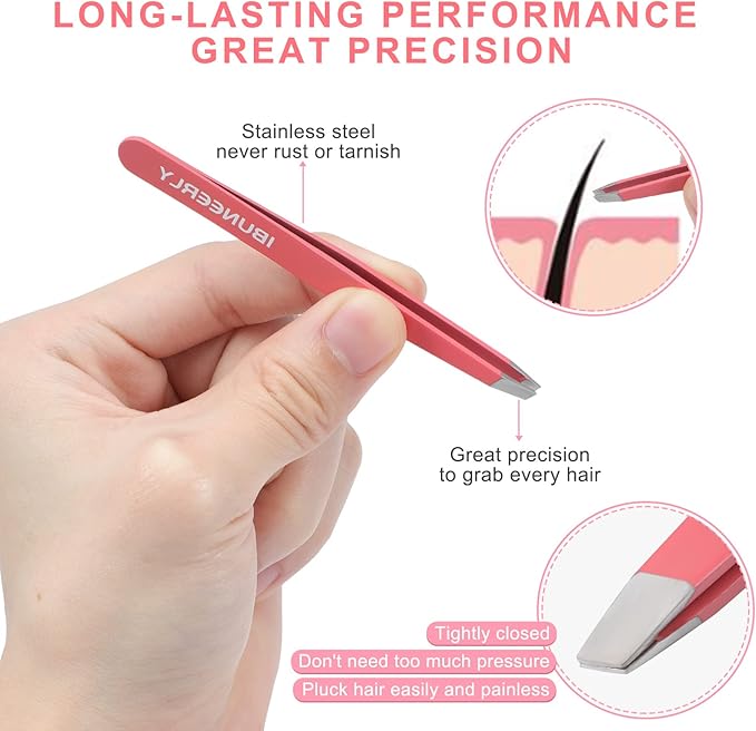 Eyebrows Tweezers Set, 4Pcs Stainless Steel Tweezers for Women with Travel Case, Great Precision for Ingrown Hair, Facial Hair and Splinter Removal