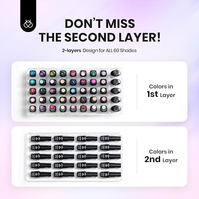 Beetles Gel Nail Polish Set, 60 Colors Fall Uv Gel Polish Kit Jelly Brown Glitter Nude Pink White Red Blue Green Color Nail Polish Base &Glossy Matte Top Coat Gift for Her Women