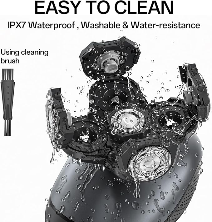 Electric Razor for Men, Head & Body Hair Shaver for Men, Cordless Rechargeable Wet/Dry Bald Head & Groin Waterproof Razor with Rotary Blades,Clippers, Beard Trimmer,Nose Trimmer, Brush (Gray)