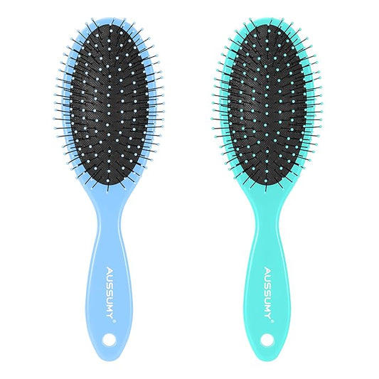 Air Cushion Detangling Hair Brush - 2 Pack Detangler Hairbrush with Ultra Soft Bristles for Effortless Tangle Removal - For Wet Dry Damaged Curly Hair for Women Men Boys Girls Kids - Blue & Green