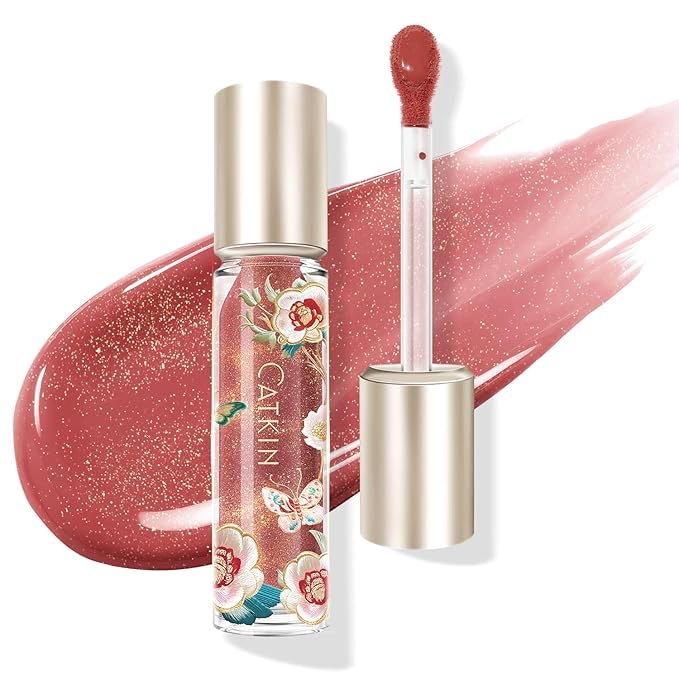 CATKIN Lip Plumper Gloss, Tinted Lip Serum with Hyaluronic Acid & Jojoba Oil, Non-sticky Volumizing Hydrating Formula for a High Shine Maximum 3D Look, Plump & Soft Lips 0.12 Fl Oz-C05 Chocolate Amber