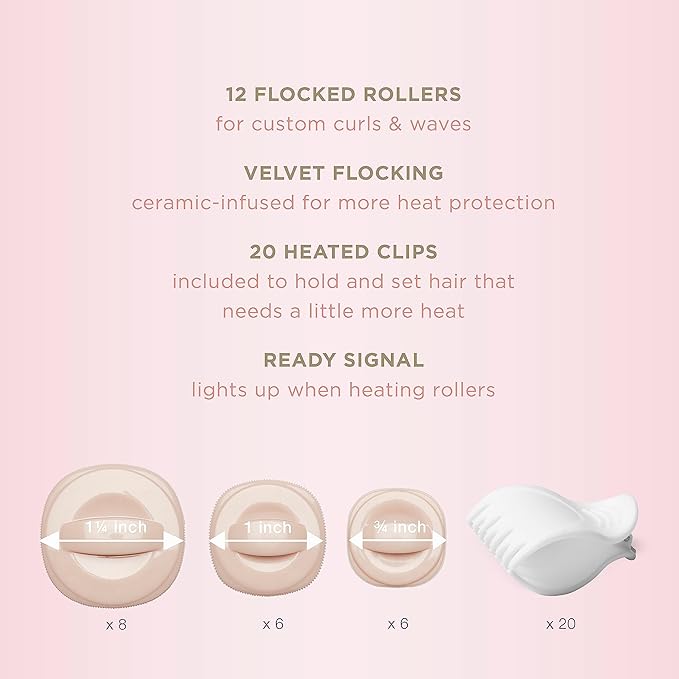 INFINITIPRO BY CONAIR Ceramic Flocked - Hot Rollers for Long, Medium, and All Hair - Hair Curler - Hair Roller Clips Included - 1 1/4-inch, 1-inch, and 3/4-inch Rollers