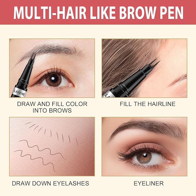 LAVONE Hair-Like Eyebrow Pen Makeup kit, Eyebrow Pencils for Women with Waterproof Microblading Eyebrow Pencil, Eyebrow Pomade, Eyeliner and Eyebrow Brush, Create Full, Natural Brows, Medium Brown