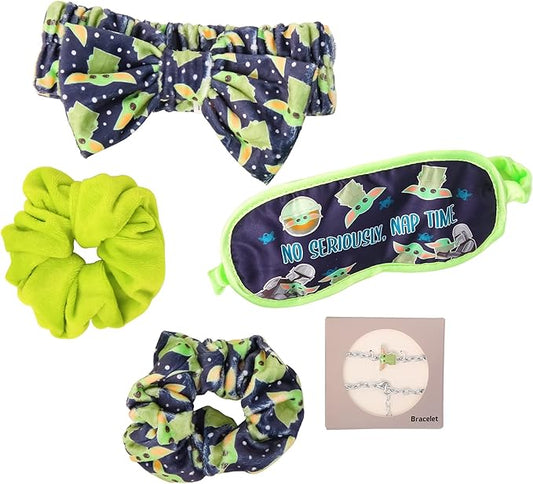 Disney Stars Wars The Mandalorian Gift Set Featuring Grogu - Girls Spa Set includes Pouch, Sleep Mask, Hair Scrunchies, Spa Headband, and Bracelet - Star Wars Gifts