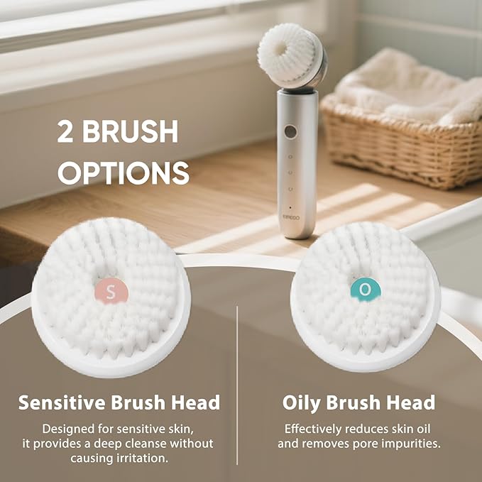 KINGDO Sonic Facial Cleansing Brush, Electric Face Scrubber with 3 Cleaning Modes, IPX7 Waterproof face Brushes for Cleansing with 2 Magnetic Brush Heads, Rechargeable Battery for All Skin Types