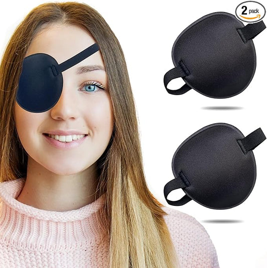 2PCS Eye Patch, Adjustable Eye Patches, Medical Eye Patch, Amblyopia Lazy Eye Patches for Left or Right Eyes, Black
