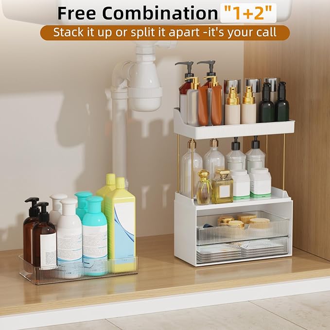 2 Sets Makeup Organizer – 5 Tier Bathroom Organizers and Storage, Versatile Perfume Vanity Organizer, Ideal for Cosmetic, Large Skincare, Face Mask, Office Supplies, Clear