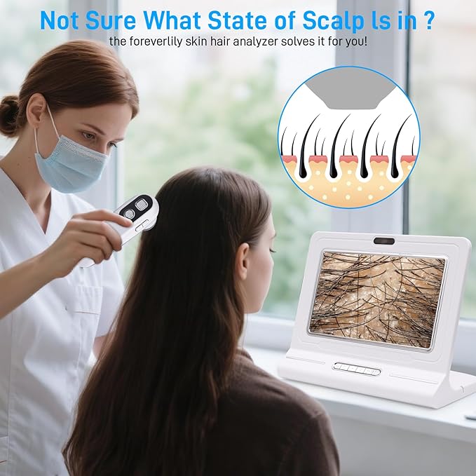 Skin Diagnosis Hair Analyzer,11-inch Skin Scalp Detector MultiFunctional HairFollicle Analyser Machine,with 50x/200x DualHeads,Skin and Scalp Health Detection for Home and Salon Use (US)