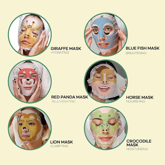 Epielle Character Face Mask Wild Kingdom 12 Pack, Fun & Effective Korean Skin Care, Spa Party Favors, Stocking Stuffers, Birthday Gifts for Women, Thanksgiving Essentials