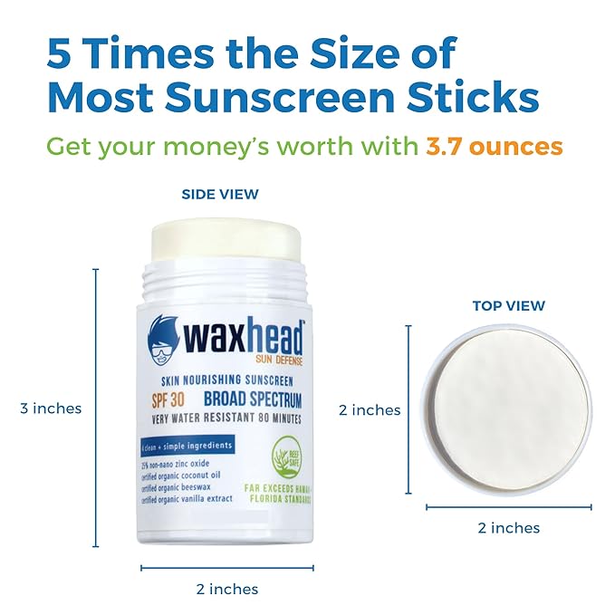 Waxhead Coral Reef Safe Sunscreen Stick - Zinc Oxide Sunscreen, Tattoo Sunscreen Stick Mineral Sunscreen Face Sunscreen Stick, Baby Sunscreen Stick, Sunblock Stick, Biodegradable Sunscreen