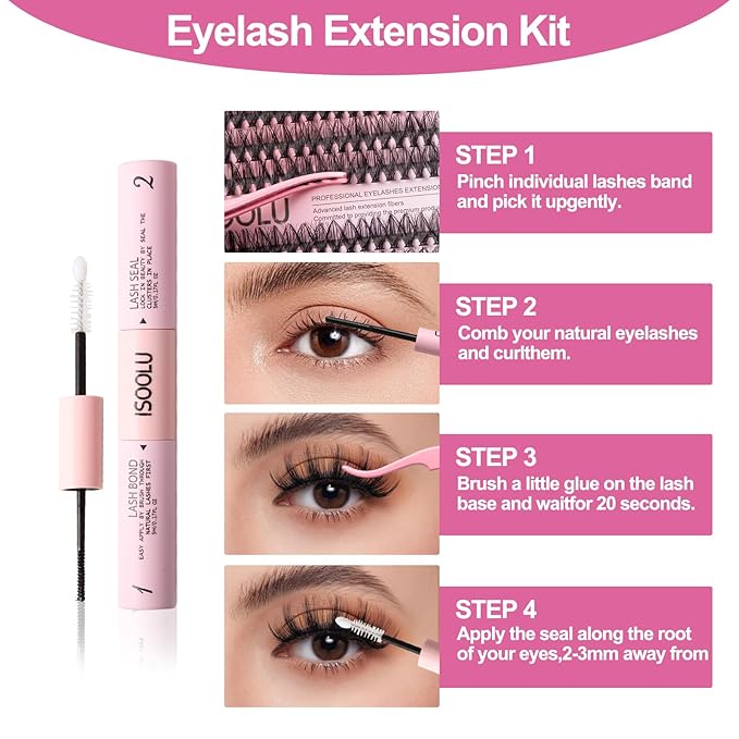 Fairy Lash Clusters Manga Individual Lashes C Curl Wispy Eyelash Clusters WideSpan Eyelash Extension Kit with Lash Bond and Seal Wet-Look Spiky Cluster Lashes (ZH14 Kit)