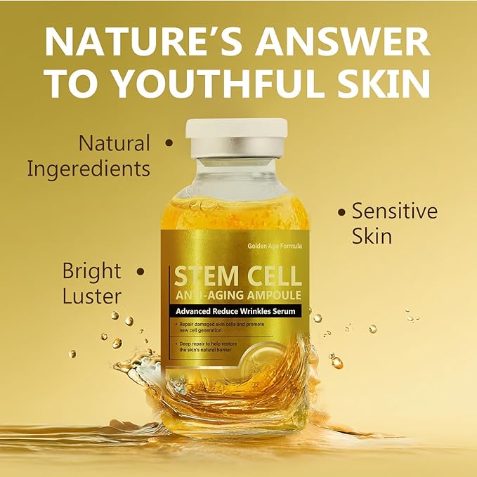 Stem Cell Serum for Face, Advanced Skin Renewal Formula for Wrinkle Reduction, Hydration & Radiance, Professional Ampoule for Daily Use and Microneedling, 1.2 Fl Oz