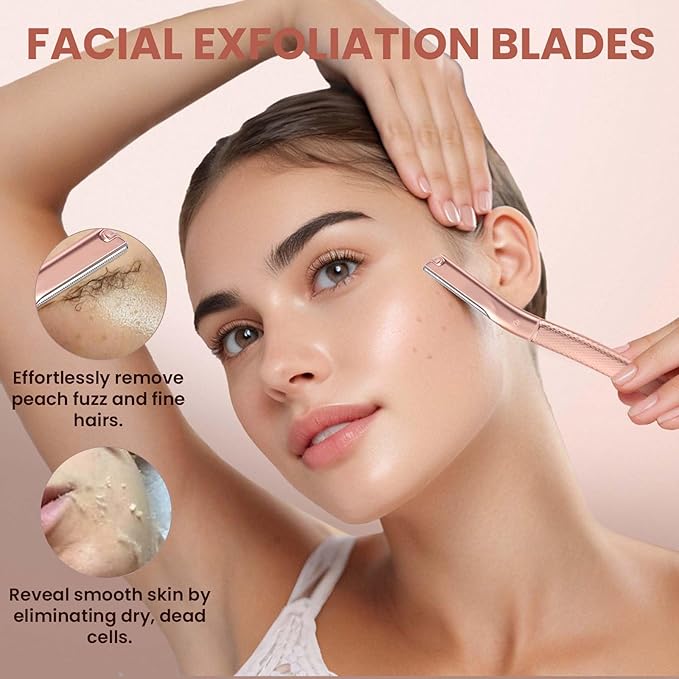 Dermaplaning Tool for- Dermaplane Razor for Women Face with 10 Replaceable Blades - Professional Womens Face Razor Peach Fuzz - Facial Hair Removal for Women & Eyebrow Hair Removal