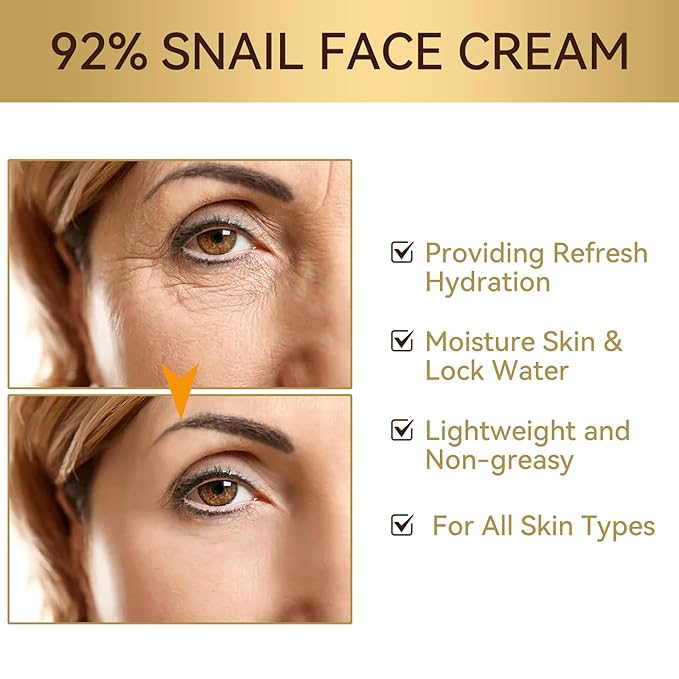 Moisturing Face Cream Skincare for Women，Day Night Snail Facial Cream for Face，Hydration Face Cream for All Skin Types (1.7 Oz)